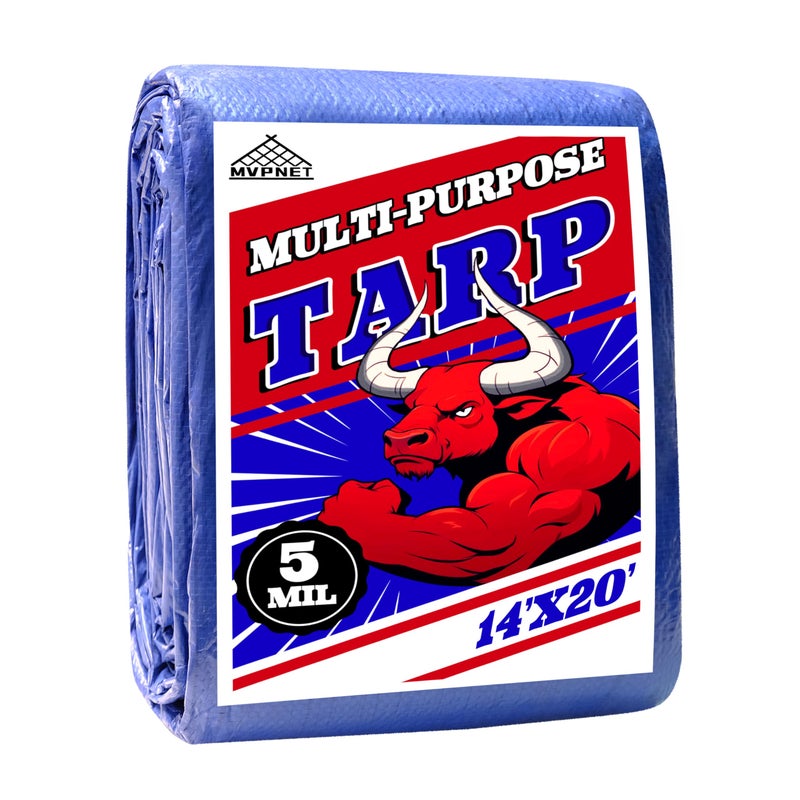 MVPNET Tarp 14x20 ft 100% Waterproof Uv Resistant High Durability Multipurpose 5mil Blue Tarp for Covering Courtyards, Cars, Camping, Gardens, Pet Nests -by MVPNET - Image 1